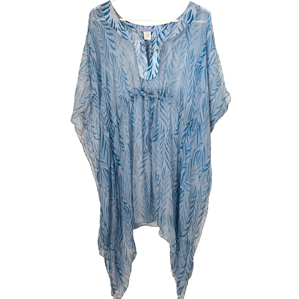 Lotty B. Mustique 100% Silk Swim Cover-Up Kaftan Blue Abstract Print - Picture 2 of 8